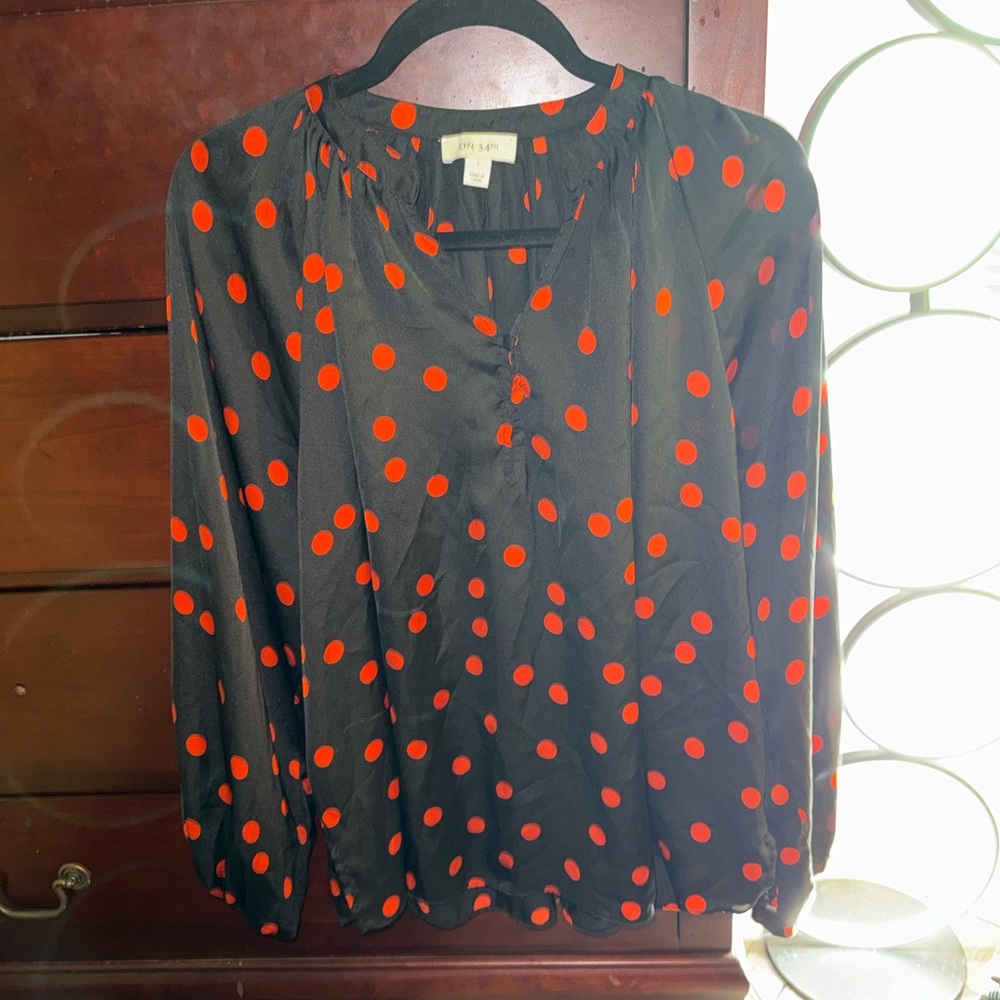 Women’s Black Blouse with Red Dots